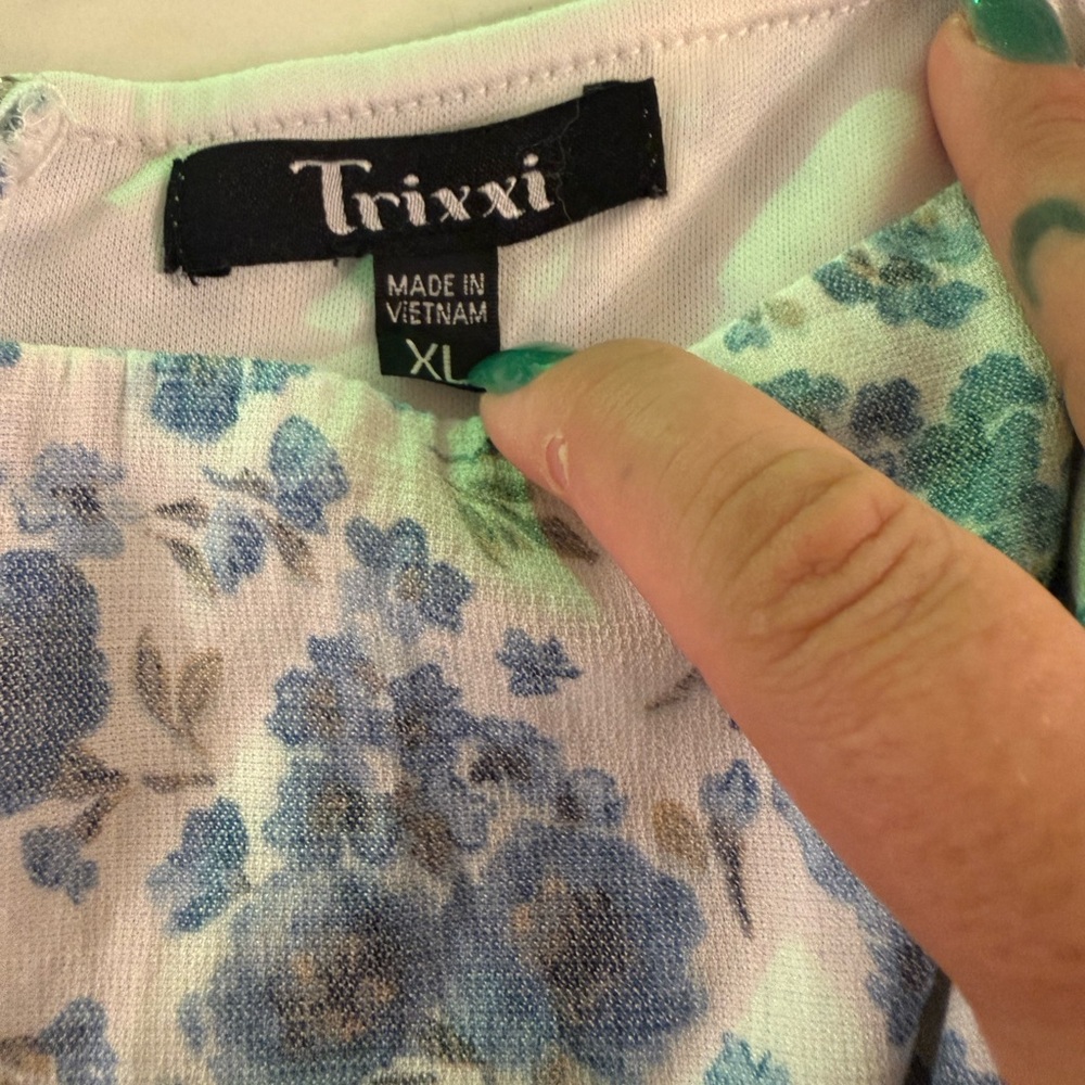 Trixxi Blue Floral print Tie-Waist Dress - Picture 7 of 8